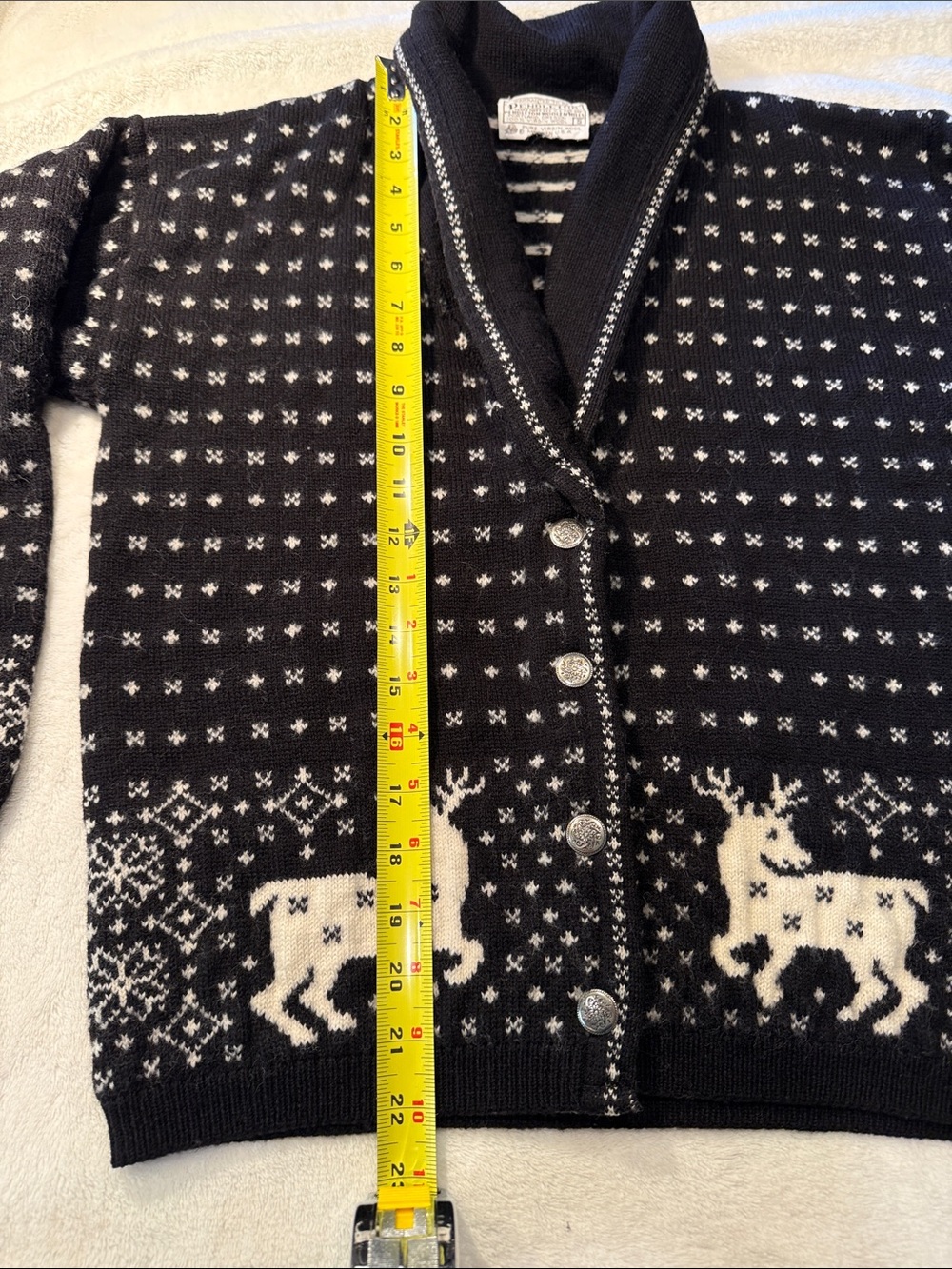 Gorgeous Vintage Pendleton Black & White Reindeer Shawl Collar Cardigan Sweater - Picture 5 of 6